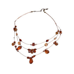 Vintage 3 Strand Brown Beaded 18 Inch Women's Wire Necklace